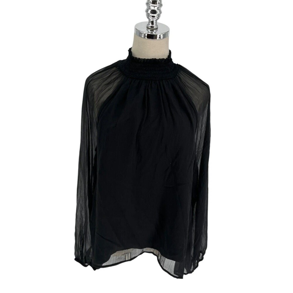 Joie Top Women's Size Large Black Sheer Raglan Sleeve Smocked Goth NEW $278